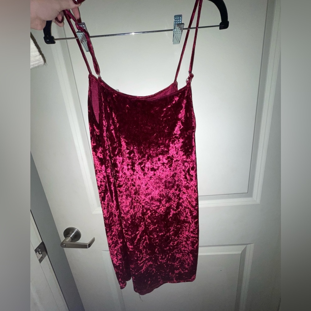 Red/purple velvet mini dress